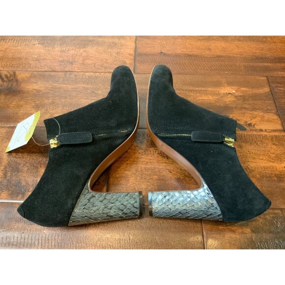 Marc Jacobs Black Suede Zipper Bootie Chunky Snakeskin Heels, Size 37.5 | 7.5 - Picture 7 of 10